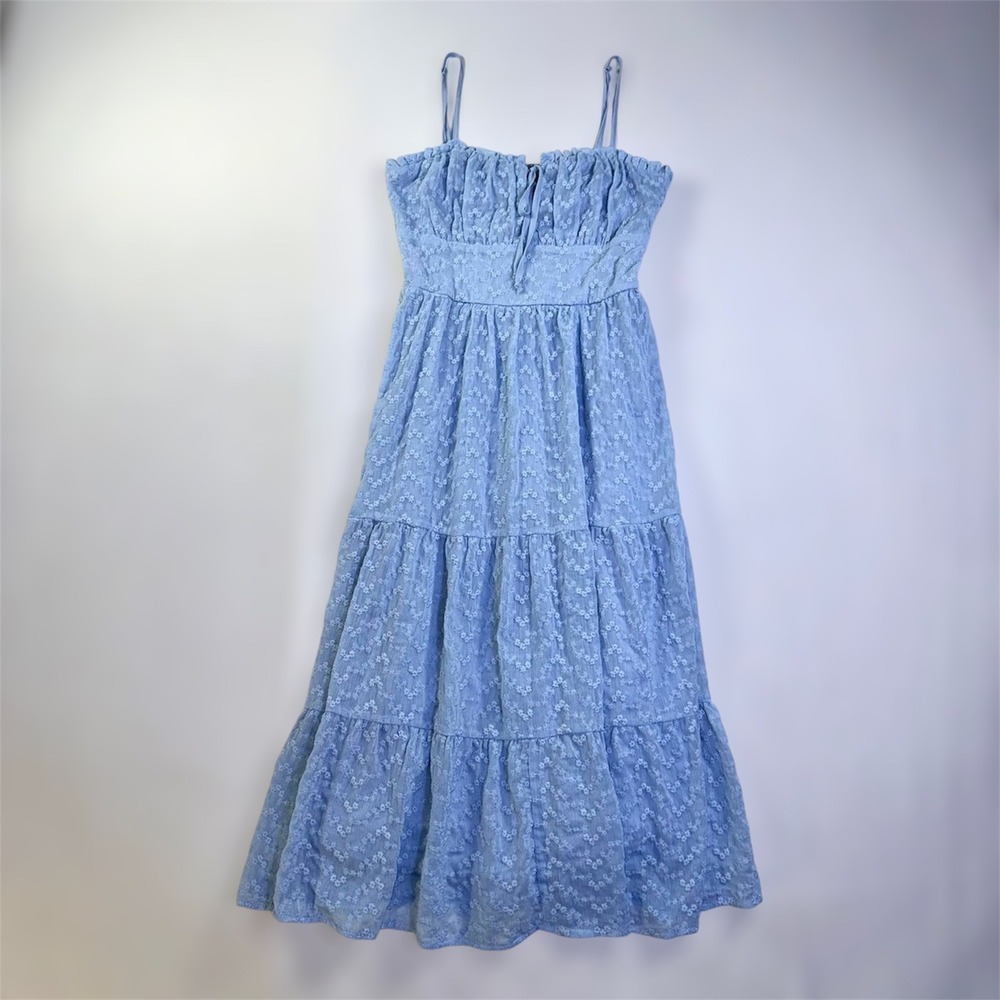 Altar'd State Demi-AS Light Blue Floral Embroidered‎ Tiered Midi Dress Womens XS - Picture 2 of 11
